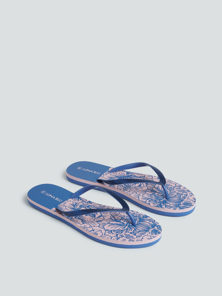 LUNA BLU Pink Floral Design Flip-Flops